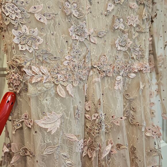 Mac Duggal 70224 Rose Pink Floral Applique Long Sleeve Gown Dress Mesh Size 6 - Picture 9 of 11